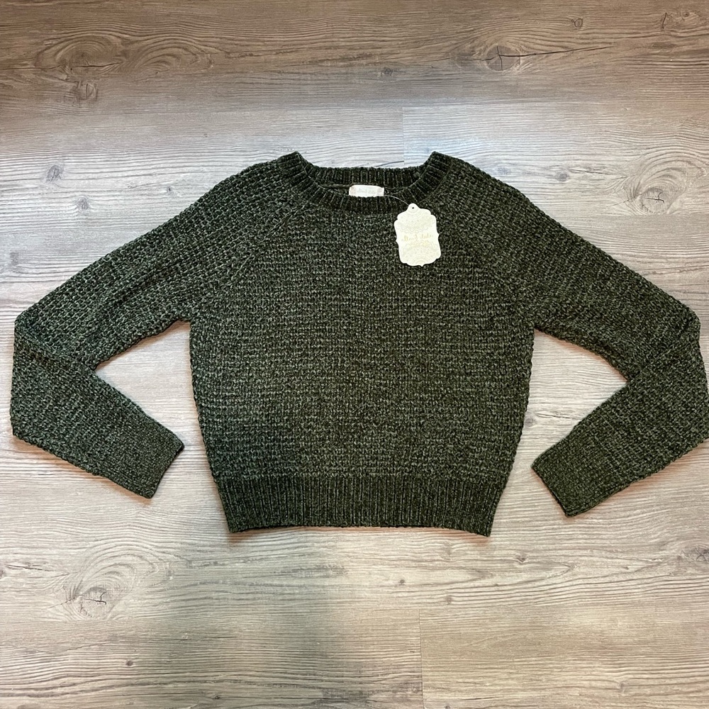 Altar'd State Green Crew Neck Sweater Textured Knit Cropped